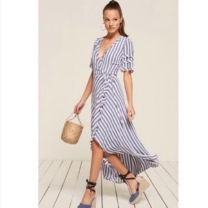 Reformation Blue & White Stripes Lottie Wrap Dress US XS